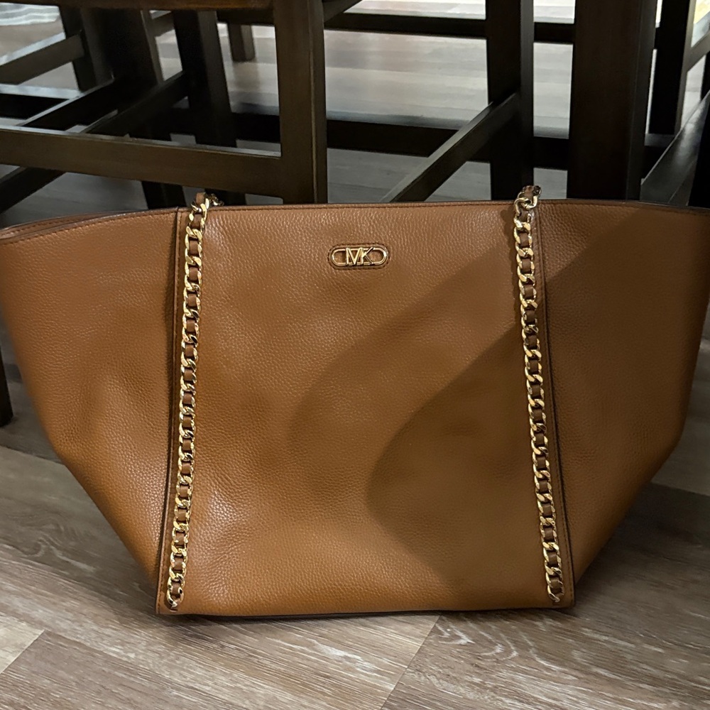 Michael Kors Large Tan Tote with Gold Chain